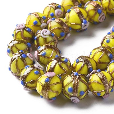 Handmade Gold Sand Lampwork Beads Strands LAMP-T017-05A-1