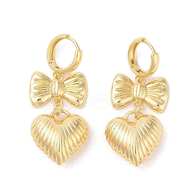 Bowknot with Heart Brass Hoop Earrings for Women EJEW-S231-04G-02-1