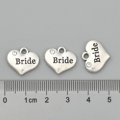 Wedding Theme Antique Silver Tone Tibetan Style Heart with Bride Rhinestone Charms X-TIBEP-N005-12E-1