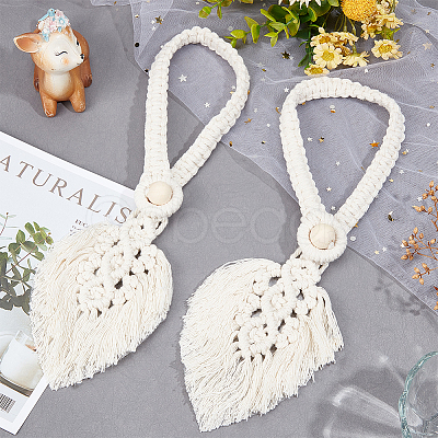 Cotton Macrame Leaf Tassel Curtain Tiebacks AJEW-WH0038-38A-1