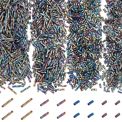 PandaHall Elite 1200Pcs 4 Styles Glass Twisted Bugle Beads SEED-PH0002-09B-1