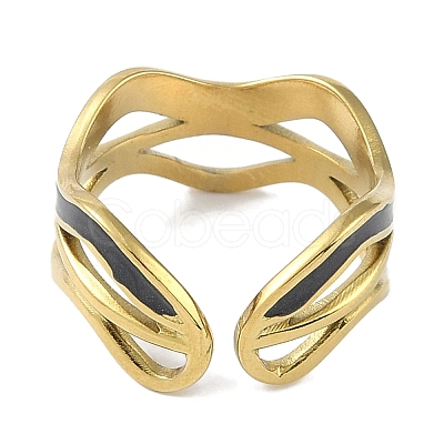 Ion Plating(IP) 304 Stainless Steel Enamel Wave Cuff Finger Rings RJEW-L107-074G-02-1