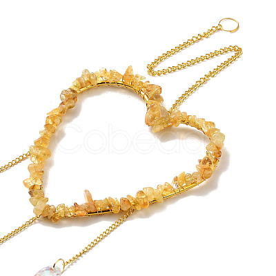 Heart Natural Yellow Quartz Chips Hanging Ornaments HJEW-G024-01C-1