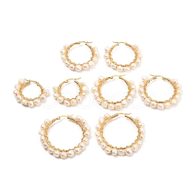 Ring Natural Pearl Beads Hoop Earrings for Girl Women EJEW-JE04685-1