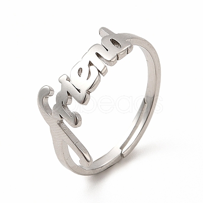 Non-Tarnish 304 Stainless Steel Word Friend Adjustable Ring for Women RJEW-B027-07P-1