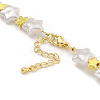 Rack Plating Brass & ABS Plastic Pearl Beads Star Beaded Necklaces for Women NJEW-C059-19G-1