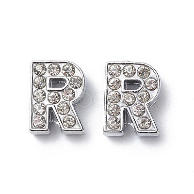 Alloy Initial Slide Charms with Grade A Rhinestones ALRI-R032-R-FF-1