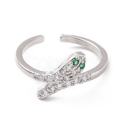 Green Cubic Zirconia Snake Open Cuff Ring RJEW-I094-17P-1