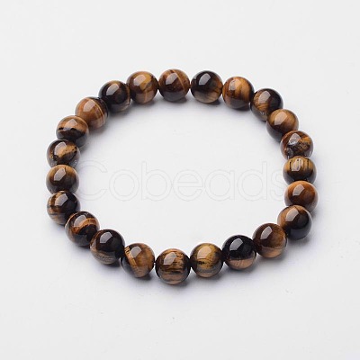 Natural Tiger Eye Beaded Stretch Bracelets X-BJEW-F203-04-1