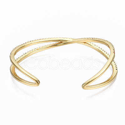 Brass Micro Pave Cubic Zirconia Cuff Bangles BJEW-T018-09G-NF-1