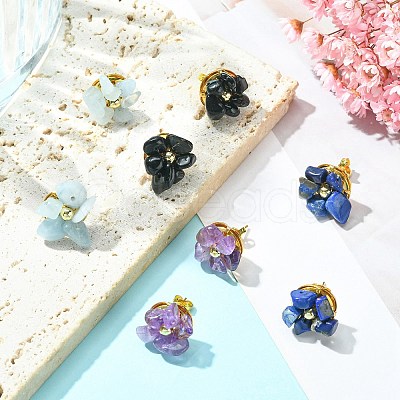 Natural Mixed Gemstone Chips Beaded Flower Stud Earrings EJEW-JE05282-1