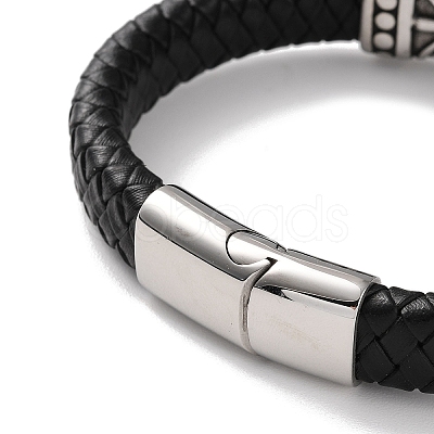 Men's Braided Black PU Leather Cord Bracelets BJEW-K243-35AS-1