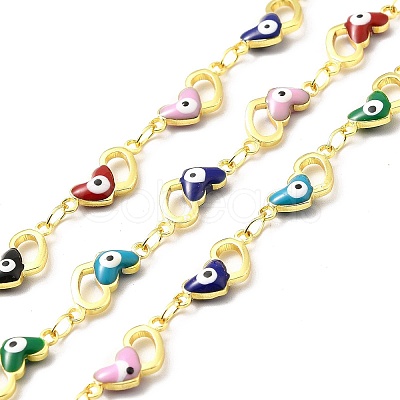 Handmade Eco-friendly Brass Enamel Heart with Evil Eye Link Chain CHC-I045-11G-1