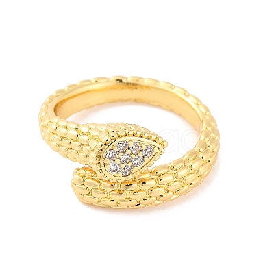 Teardrop Brass Micro Pave Clear Cubic Zirconia Open Cuff Rings RJEW-U009-06G-1