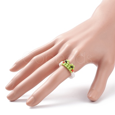 Glass Seed Braided Bead Frog Shape Finger Ring for Women RJEW-TA00052-1