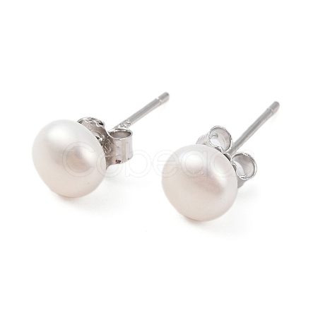 Natural Pearl Round Bead Stud Earrings EJEW-E298-01C-01P-1