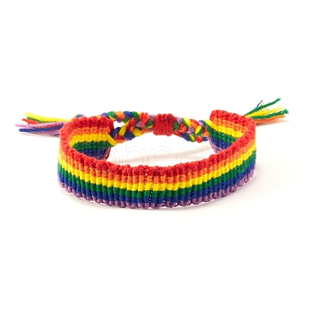 Rainbow Pride Flag Polyester Woven Braided Cord Bracelet PW-WG85989-02-1