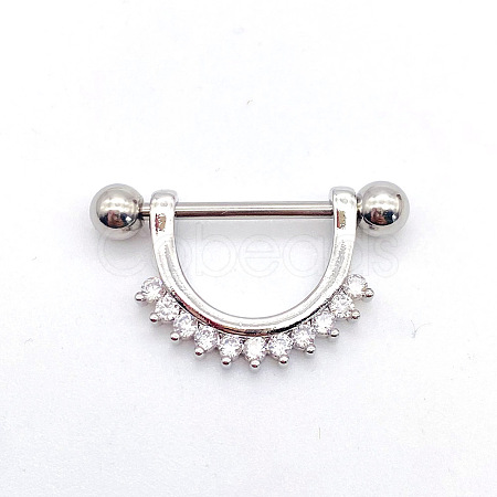 304 Stainless Steel Clear Cubic Zirconia Flat Round Nipple Rings WG994A5-11-1