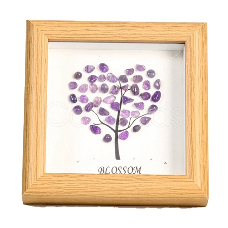 Natural Amethyst Square with Heart Tree Photo Frame Stands PW-WG48185-08-1
