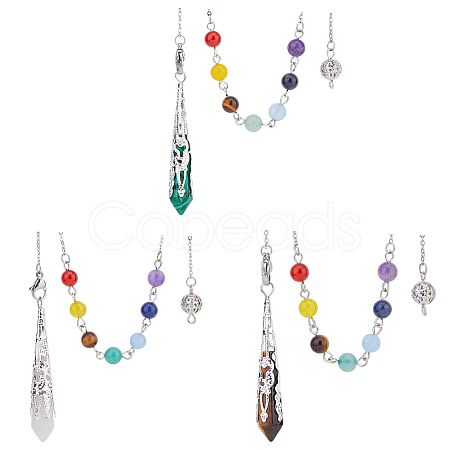 SUPERFINDINGS 3Pcs 3 Style Gemstone Pointed Dowsing Pendulums FIND-FH0007-44-1