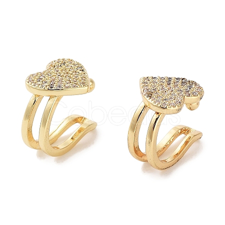 Heart Brass Micro Pave Cubic Zirconia Cuff Earrings for Women EJEW-E310-05G-1