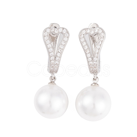 Rack Plating Brass Clear Cubic Zirconia ABS Pearl Earrings EJEW-S219-15P-05-1