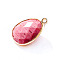 Natural Rhodonite Pendants, Faceted Teardrop Charms, Golden, 23x18mm