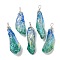 Electroplated Raw Rough Natural Quartz Crystal Big Pendants, Nuggets Charms with Copper Wire Loops, Silver, Teal, 40~48x13~23x10~20mm, Hole: 4.5~5mm