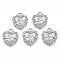 Alloy Charms, with Crystal Rhinestone, Cadmium Free & Lead Free, Heart, Platinum, 14.5x13.5x3mm, Hole: 1.8mm