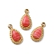 304 Stainless Steel Pave Natural Rhodochrosite Teardrop Charms, Real 14K Gold Plated, 10.5x6x4mm, Hole: 1.4mm