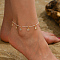 Beach Style Adjustable Imitation Pearl Anklets, Glass Square Charm Anklets for Women