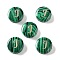 Synthetic Malachite Beads, with Golden Tone Brass Slices, Flat Round with Letter, Letter J, 15x5mm, Hole: 1.4mm