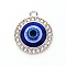 Zinc Alloy Big Pendants, with Resin and Rhinestone, Flat Round with Evil Eyes, Platinum, 22x18.5x5mm, Hole: 2mm