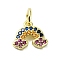 Brass Micro Pave Colorful Cubic Zirconia Pendants, Rainbow, Real 18K Gold Plated, 8.5x9.5x2.5mm, Hole: 3mm