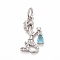 Rack Plating Brass Micro Pave Cubic Zirconia Pendants, Long-Lasting Plated, Cadmium Free & Lead Free, with Jump Ring, Mermaid with Lamp, Platinum, Light Sky Blue, 19x11x2mm, Jump Ring: 6x1mm, 4mm Inner Diameter