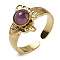 Natural Amethyst Finger Rings, Butterfly 304 Stainless Steel Open Cuff Rings, Real 18K Gold Plated, 13.5mm, Adjustable