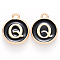 Golden Plated Alloy Charms, Cadmium Free & Lead Free, with Enamel, Enamelled Sequins, Flat Round with Letter, Black, Letter.Q, 14x12x2mm, Hole: 1.5mm