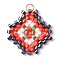 Handmade Glass Seed Beads, Loom Pattern, with 304 Stainless Steel Jump Ring, Rhombus Pendants, Orange Red, 23.5x21.5x2mm, Hole: 2.5mm