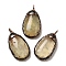 Natural Prehnite Pendants, Red Copper Tone Brass Teardrop Charms, 38x20.5x7.5~8mm, Hole: 5mm