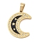 Ion Plating(IP) 304 Stainless Steel Enamel Rhinestone Pendants, Moon Star Charms, Real 18K Gold Plated, Black, 27x21x2.5mm, Hole: 6.5x4mm