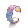 Ion Plating(IP) Rainbow Color 304 Stainless Steel Textured Open Cuff Ring for Women RJEW-C025-29M-1