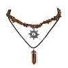 2Pcs 2 Style Natural Tiger Eye Bullet & Alloy Sun Pendant Necklaces Set NJEW-JN04514-03-1