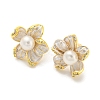 Cubic Zirconia Flower Stud Earrings with Natural Pearl EJEW-Z020-05G-1