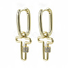 Brass Micro Pave Clear Cubic Zirconia Dangle Huggie Hoop Earrings EJEW-S201-219-NF-1