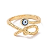 Enamel Evil Eye with Knot Open Cuff Ring with Clear Cubic Zirconia RJEW-P032-44G-2