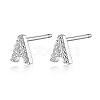 Rhodium Plated 925 Sterling Silver Initial Letter Stud Earrings HI8885-01-1