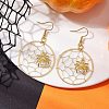 Copper Wire Wrapped Spider Web & Spider Dangle Earrings EJEW-JE05827-2