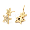 Rack Plating Brass Star Stud Earrings with Cubic Zirconia EJEW-D061-09G-2