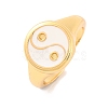 Round with Yin-yang Brass Enamel Open Cuff Rings for Women RJEW-U009-11E-G-1