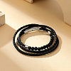 Round Natural Black Onyx(Dyed & Heated) Braided PU Leather Cord Wrap Bracelets for Women Men LC1757-2-1